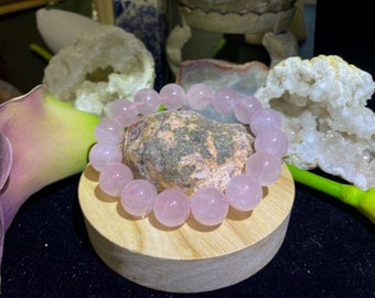 Rose Quartz Natural Crystal Round Beaded Bracelet - 13.5 mm