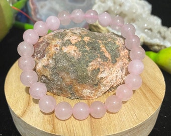 Rose Quartz Natural Crystal Round Beaded Bracelet - 8 mm