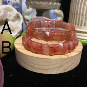 Nanhong Agate Natural Crystal High Grade Bamboo Beaded Bracelet - 13-14 mm