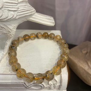 Gold Rutilated Quartz High Grade Natural Crystal Rounded Bead Bracelet - 8/8.5 mm