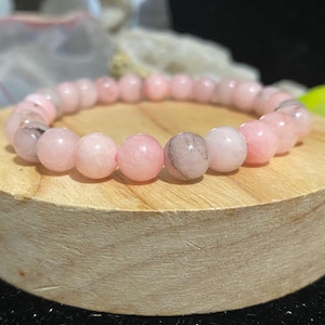 Pink Opal Natural Crystal Round Beaded Bracelet - 8 mm