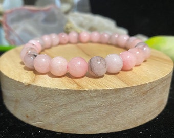 Pulsera de cuentas redondas de cristal natural de ópalo rosa - 8 mm