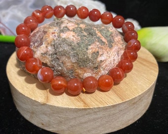 Carnelian Natural Crystal Round Beaded Bracelet - 8 mm