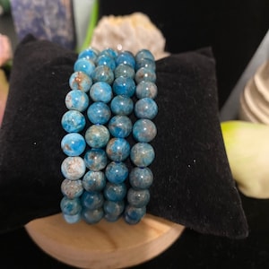 Blue Apatite Natural Round Beaded Bracelet - 6-7 mm