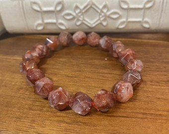 Fire Quartz High Grade Natural Crystal Irregular Diamond Cut Beaded Bracelet - 10-11 mm