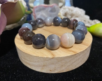 Botswana Agate Natural Crystal Round Beaded Bracelet - 14 mm
