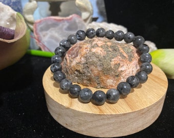 Larvikite Natural Crystal Round Beaded Bracelet - 8 mm