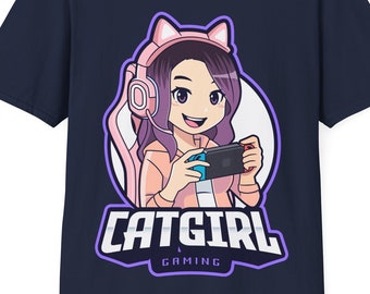 Catgirl Gamer T-shirt: Cat Ear Headphones, Video Game Tee