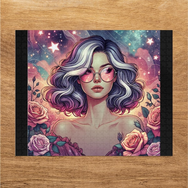 Fantasy Art Jigsaw Puzzle, Dreamy Cosmic Woman, Starry Night, Roses and Space, Unique Artwork, Challenging Family Activity, 1000 Pieces