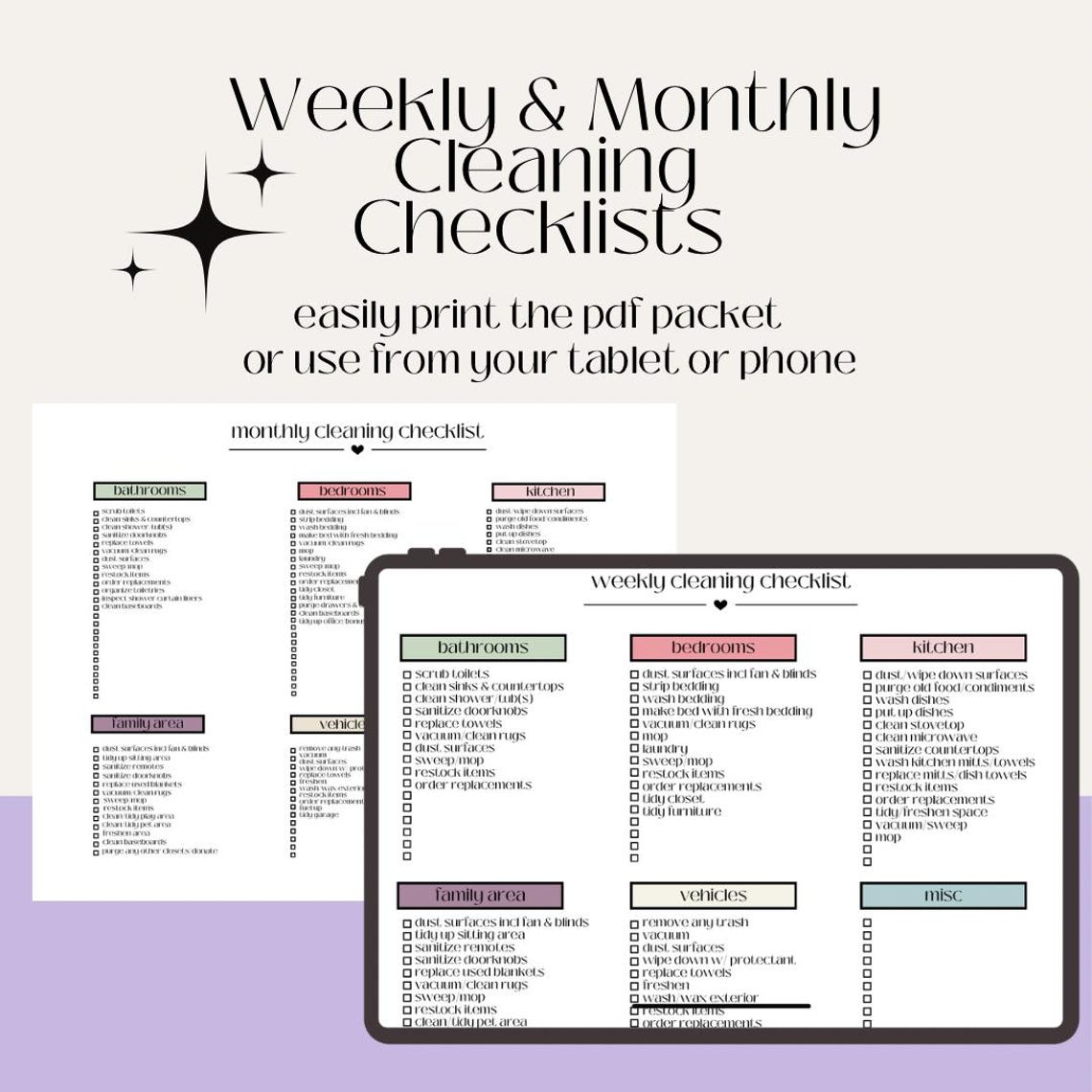 Weekly Cleaning Checklist, Monthly Cleaning Checklist - Etsy