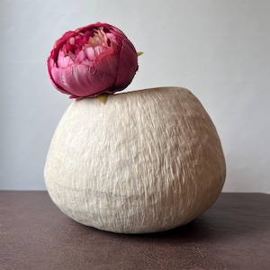 Handmade Paper Mache Vase: Neutral Crepe Texture, Organic Modern Decor