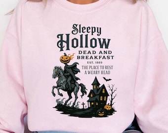 Bluza z nadrukiem Jeździec bez głowy z filmu "Sleepy Hollow", sweter "Dead And Breakfast", koszulka z nadrukiem na Halloween, koszulki z motywem strasznego sezonu, koszulka z motywem strasznego Halloween