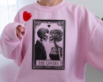 The Lovers Tarot Card Sweatshirt, Rose Skeleton Sweater, Valentine's Day T-Shirt, Tarot Card Lovers Hoodie, Kiss Lovers Skeleton Shirt