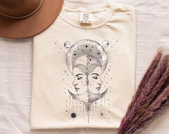 Komfort Farben Gold Mystic Mond Göttin Shirt, mystische Sonne Shirt, Mond Phase T-Shirt, Mond Gott T-Shirt, himmlische Mond Shirt, spirituelles T-Shirt