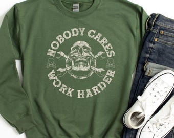 Felpa con cappuccio "Work Harder Skull" a nessuno importa, maglietta divertente da uomo per sollevatori di pesi, maglione da palestra per allenamento fitness, felpa con cappuccio regalo per papà che lavora più duramente