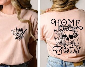 Camisa estética hogareña, camiseta boho homebody, camiseta gótica floral esqueleto homebody, camisa homebody club, camisa divertida de mamá, camisa antisocial