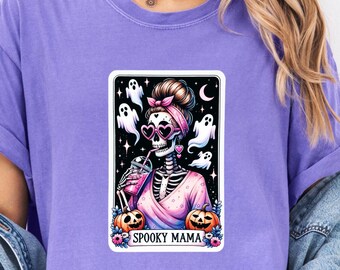 Spooky Mama Tarot Card Comfort Colors Shirt, Spooky Skeleton Mama Shirt, Spooky Mom Gift, Spooky Mom Card Tee, Halloween Mama Comfort Tee