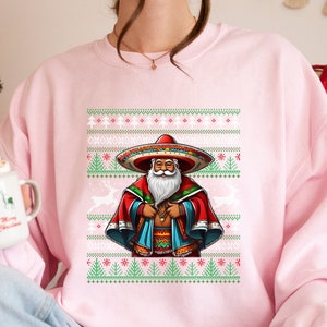 Moletom Cholo Claus, suéter de Papai Noel mexicano, camisa feia de Natal, moletom com capuz de Natal espanhol, camisas engraçadas de Papai Noel, moletom de Papai Noel de férias