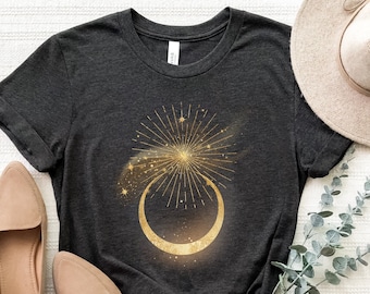 Golden Sun And Moon Shirt, Sun And Moon T-Shirt, Mystic Moon Tee, Spiritual Moon Shirt, Mystical Shirts, Witchy Shirt, Celestial Moon Shirts
