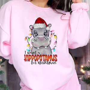 I Want A Hippopotamus For Christmas Sweatshirt, Hippo Christmas Lights Sweater, Xmas Party Shirt, Family Christmas Shirt, Gift For Christmas