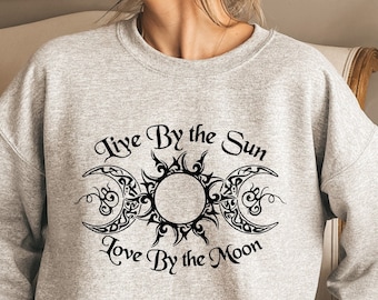 Vive por el sol Amor por la sudadera de la luna, suéter de sol y luna, sudadera con capucha mística, camisa de luna celestial, camiseta de luna espiritual, suéter místico