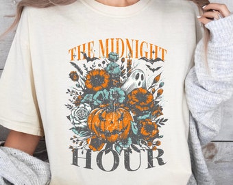 The Midnight Hour Comfort Colors Shirt, Retro Halloween Spooky Shirt, Oversized Halloween Shirt, Pumpkin Ghost Shirt, Retro Ghost Shirts