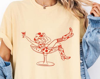 Komfortfarben Dirty Martini Shirt, Martini Damen T-Shirt, Drink Sommer Outfit, Martini Sommer T-Shirt, Martini Cowgirl Shirt, Country Shirt