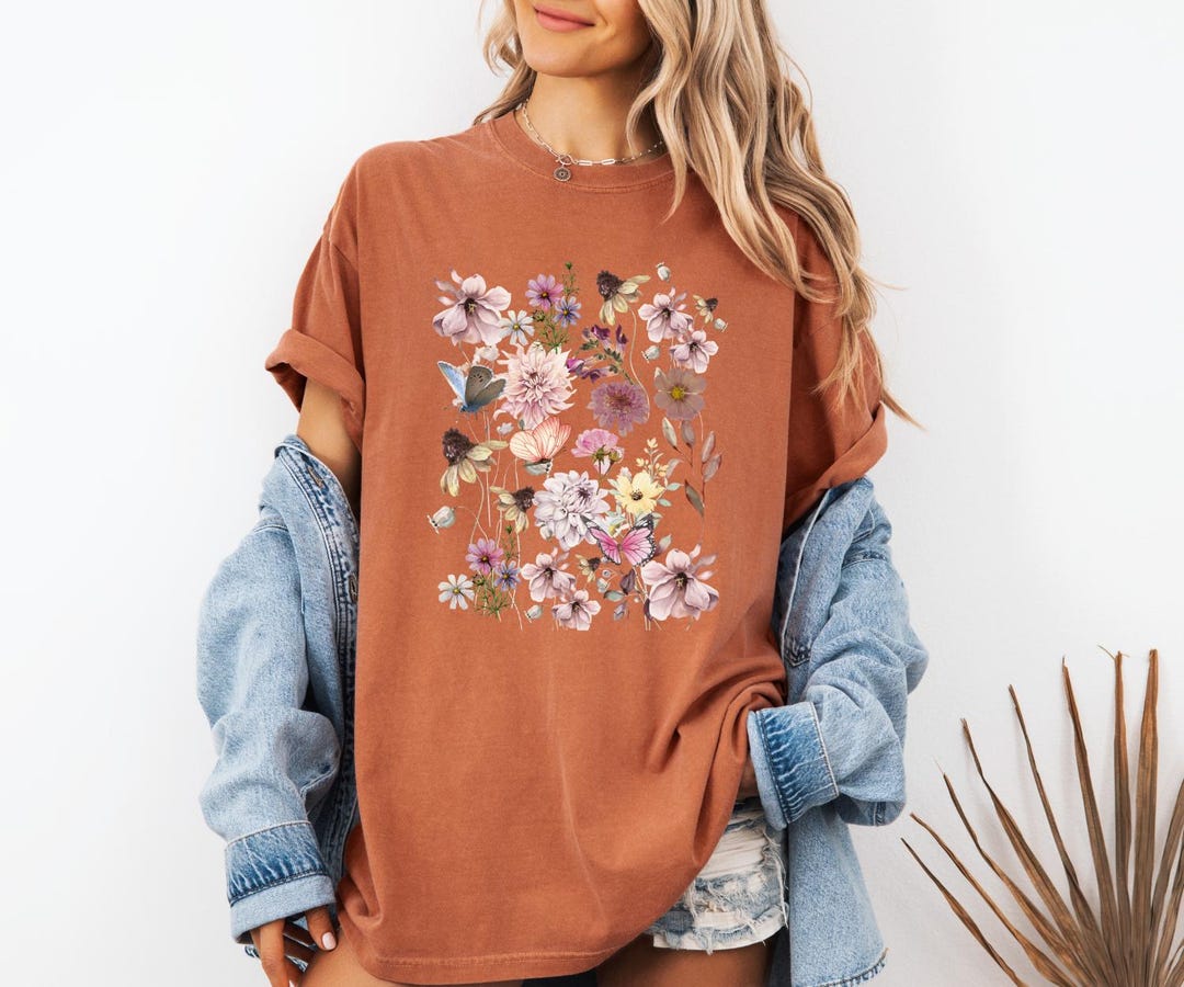 Vintage Pressed Flowers Shirt, Comfort Colors Boho Cottagecore T-shirt ...