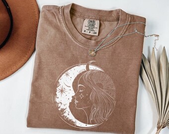 Comfort Colors® Sun And Moon Shirt, Mystical Moon Women T-Shirt, Witchy Vibes Shirt, Celestial Shirts, Meditation Shirt, Spiritual Woman Tee