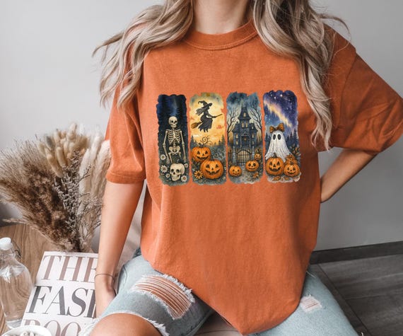 Comfort Colors® Spooky Season Brushstroke Shirt, Halloween Ghost Haunted House Skeleton Shirt, Fall Pumpkin Scary Shirt, Witch Ghost T-Shirt