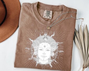 Comfort Colors® Vintage Sun Moon Goddess Shirt, Celestial T-Shirt, Divine Feminine Goddess Shirt, Witchy Clothing Spiritual Nature Shirt