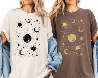 T-shirt Graphique Wish Upon A Starry Night – Lune Et Comète Cosmique Unisexe