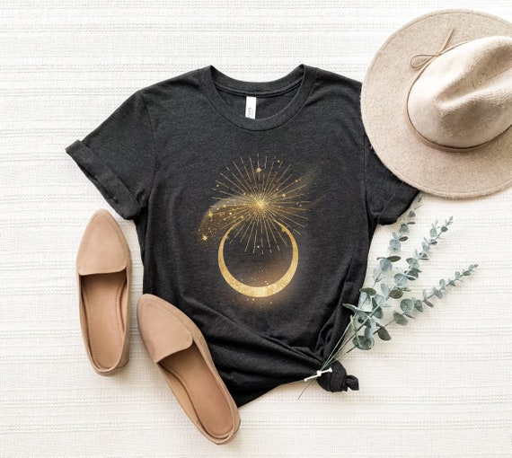 Golden Sun And Moon Shirt, Sun And Moon T-Shirt, Mystic Moon Tee, Spiritual Moon Shirt, Mystical Shirts, Witchy Shirt, Celestial Moon Shirts