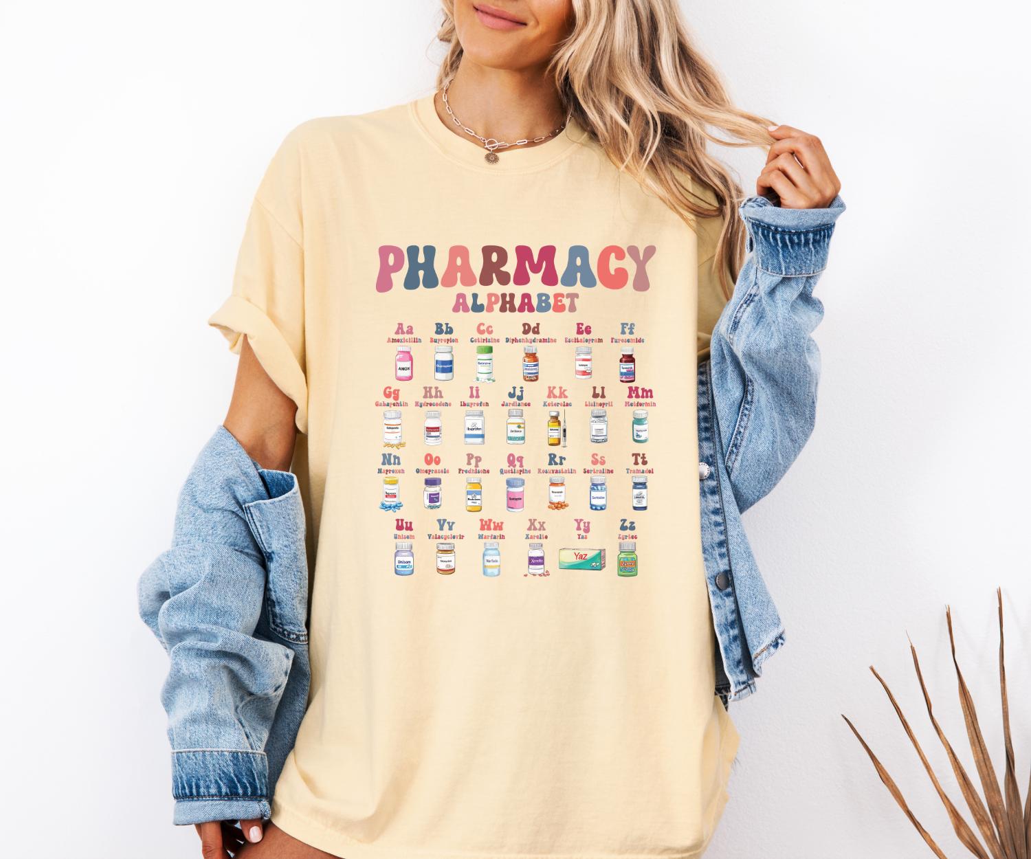 Comfort Colors Pharmacy Alphabet Shirt, Pharmacist Technician