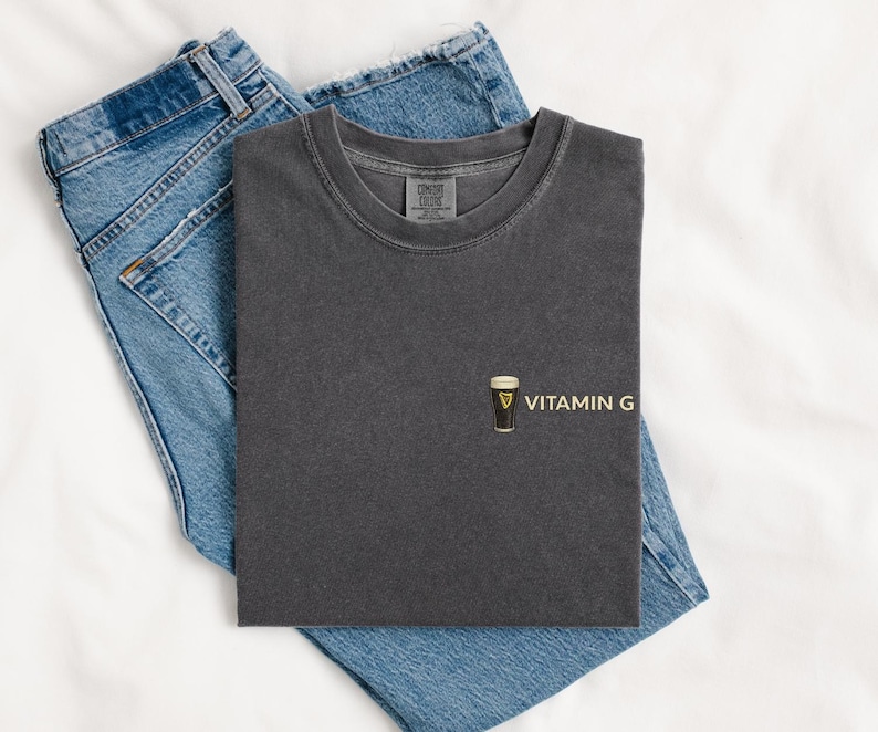 Comfort Colors® Vitamin G Guinness Beer Shirt, Funny Embroidered Beer Shirt, St. Patrick’s Day Gift, Irish Pub Party Tee Beer Lovers image 1