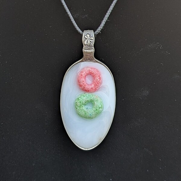 Silver Spoon Necklace Epoxy and Real Cereal Quirky Pendant For Mothers Day Gift