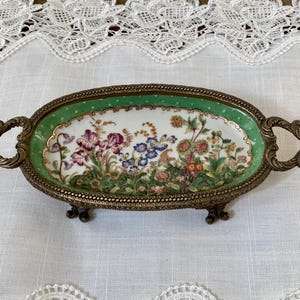 Vintage Wong Lee 1895 Hand Painted Floral Trinket Dish