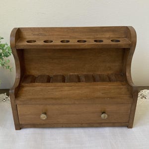 Vintage Wooden Pipe Box, Tobacco Pipe Stand, Mid Century Modern Pipe Holder, Pipe and Tobacco Display Box