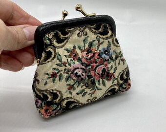 Vintage Tapestry Coin Purse, Small Purse, Floral Tapestry Coin Pouch