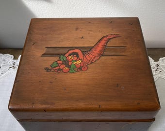 Hazels Recipes Wooden Carved Box Tramp Art Handmade Recipe Holder