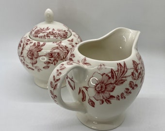 Vintage Sugar and Creamer Set, Churchill Peony Pattern, Cream and Sugar Set