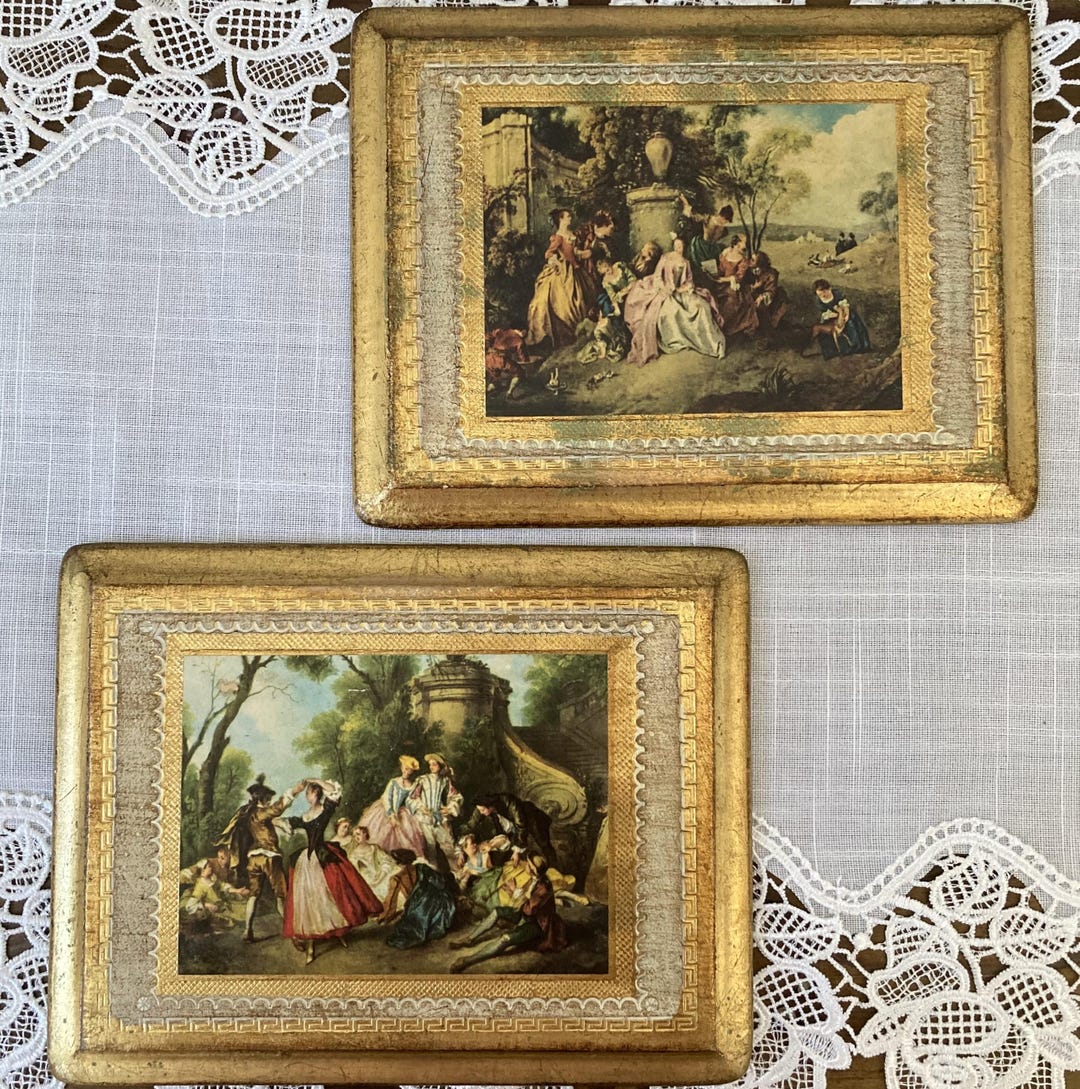Vintage Florentine Gilt Plaques, Set of 2 Prints Made in Italy, Small ...