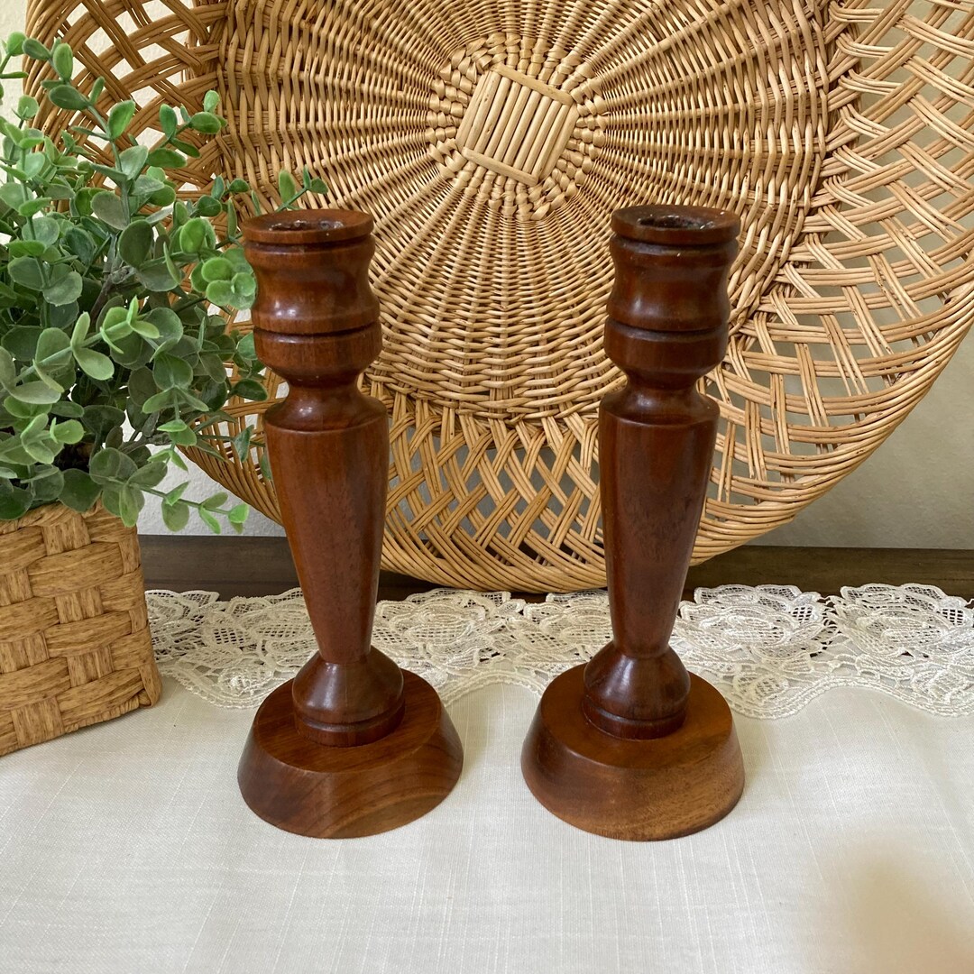 Vintage Wood Candlestick Holders - Set of 2 - Etsy