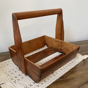 Vintage Handmade Wood Basket: Farmhouse Tote with Handle