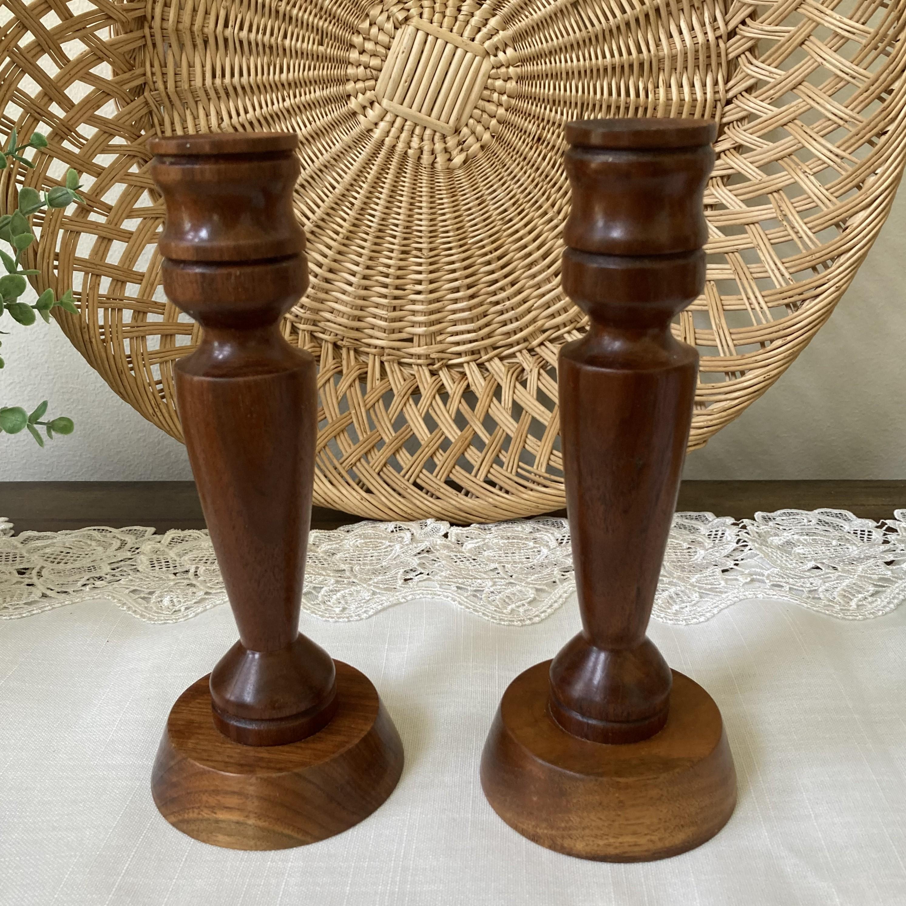 Vintage Wood Candlestick Holders - Set of 2 - Etsy