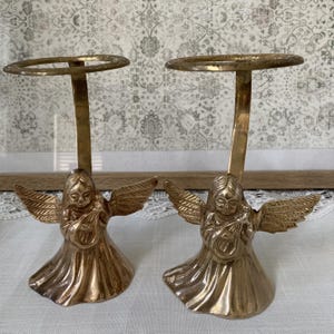 Vintage Brass Angel Candle Holders - Set of 2 Christmas Votive Holders