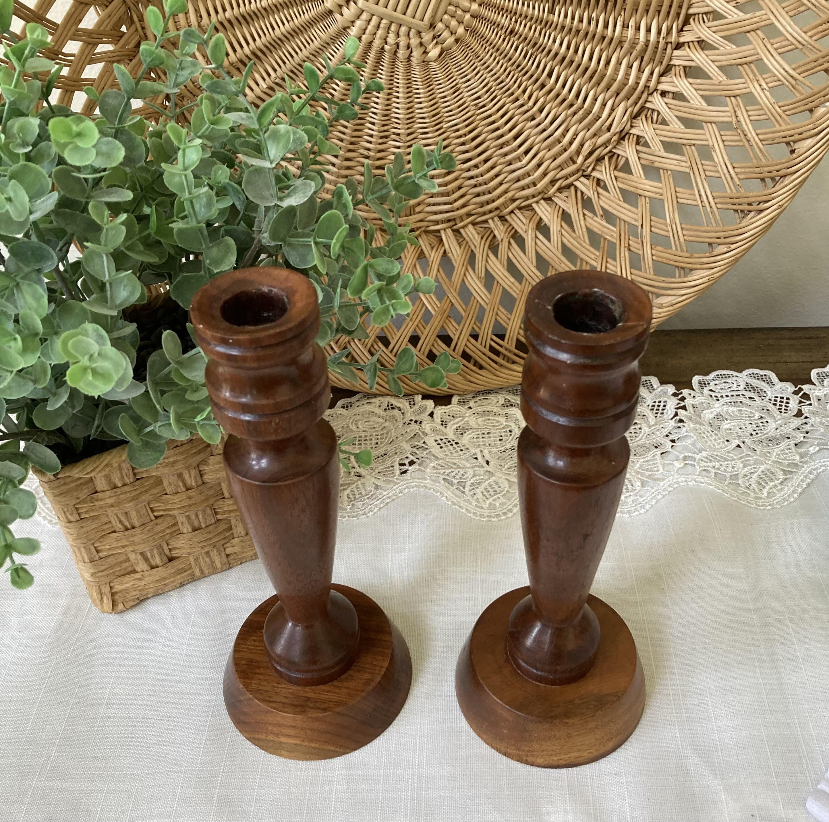 Vintage Wood Candlestick Holders - Set of 2 - Etsy