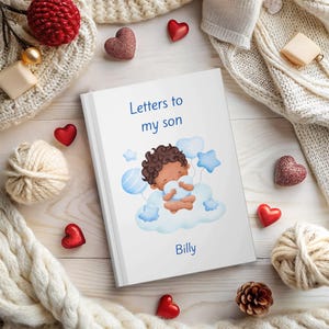 Bebé negro en una nube con globos, cartas para bebé, regalo considerado para mamá o papá primerizos, regalo para bebé nuevo, diario personalizado, diario personalizado