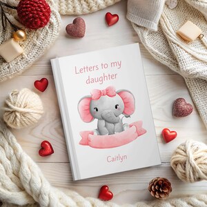 Elefante bebé con lazo rosa, Cartas para niña, Regalo considerado para mamá o papá primerizos, Regalo para bebé nuevo, Diario personalizado, Diario personalizado