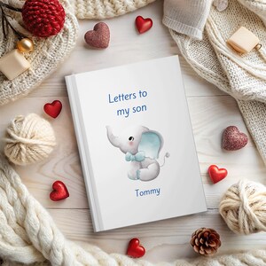 Gráfico de elefante bebé, cartas para bebé, regalo considerado para nueva mamá/papá, regalo para bebé nuevo, diario personalizado, diario personalizado, personalizado
